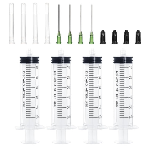 60ml Sterilization Packing Syringe with 14Ga 1.5 Inch Blunt Tip Needles, Pack of 4 for Glue Applicator