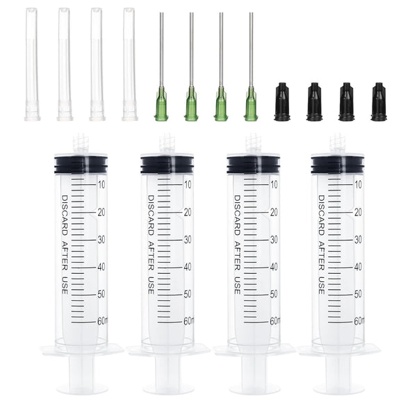 60ml Sterilization Packing Syringe with 14Ga 1.5 Inch Blunt Tip Needles, Pack of 4 for Glue Applicator