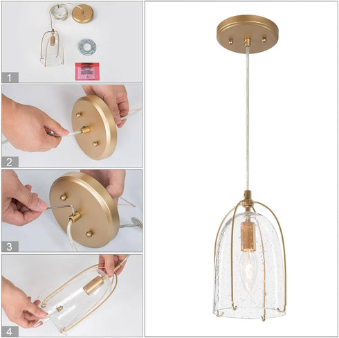 KSANA Gold Pendant Light, Modern Pendant Lighting Fixture with Seeded Glass Shade for Kitchen Island, Dining Room