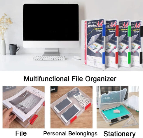 Lemical Portable A4 Magazine File Box, Transparent Plastic Document Organizer with Buckle Closure