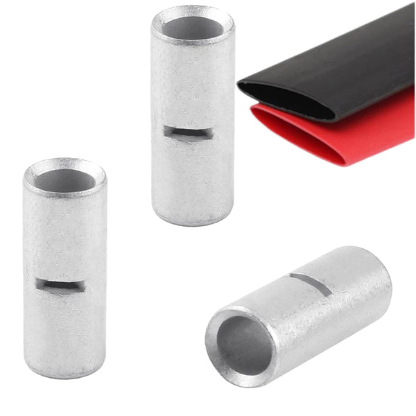 6 Gauge Non-Insulated Butt Connectors, 24 PCS Marine Grade Tinned Copper Splice Terminals with 3:1 Heat Shrink