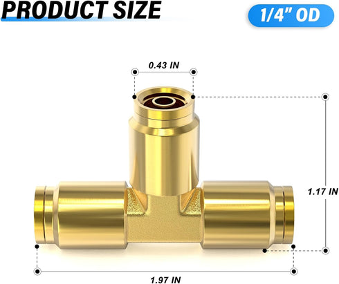 TAILONZ PNEUMATIC 1/4" Tube OD DOT Tee Out Pipe Air Fittings, Straight Brass Push Type Air Brake Pipe Fittings for Cars, Trucks, Air Brake Systems, Etc. (Pack of 2) by TAILONZ PNEUMATIC