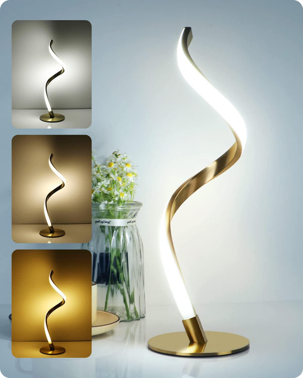Yarra-Decor Modern Spiral Bedside Lamp, 3 Colors Touch Control LED Table Lamp for Bedroom and Office