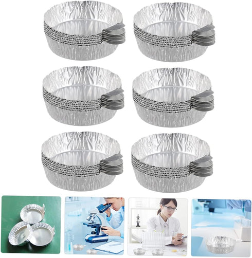 Set of 50pcs Aluminium Weigh Boats - Disposable Balance Scales for Laboratory Supplies - Titanium Espresso Accessory Sample Plate with Raffia Handle and Glass Lampshade