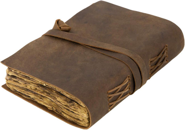 Vintage Leather Journal, Burnt Deckle Edge Vintage Paper, Handmade Leather Bound Journal, 240 Pages (9" x 6")