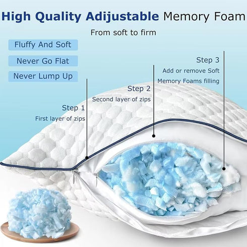 Luxury Adjustable Gel-Shredded Memory Foam Pillow - All-Season Neck Support