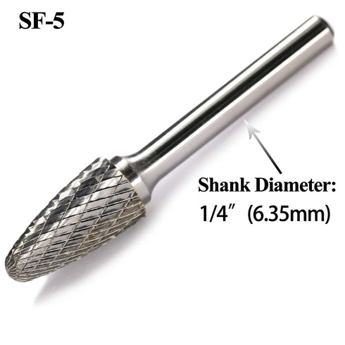 SF-5 Tungsten Carbide Burr Rotary File, Tree Shape, Double Cut for Die Grinder, 1/4'' Shank, 1'' Cutter Length