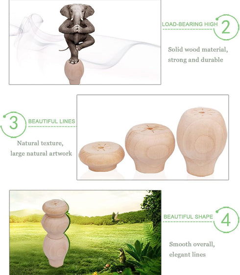 YHBZ 4Pcs Legs,2cm/0.8in Solid Wood Furniture Leg,Eco-Friendly Table Legs,Wood Color Sofa Support Foot,DIY Replacement