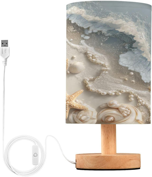 ALAZA Stylish Shells Starfish Beach Bedside Table Lamp with USB Port for