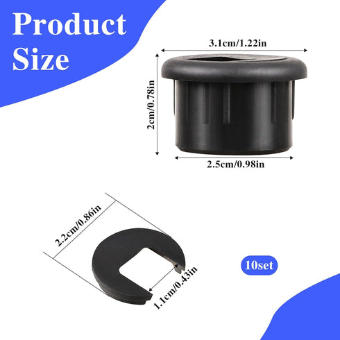 10 Packs Black Desk Grommet, 1 Inch Plastic Cable Wire Hole Cover for Office PC Desk Organizer