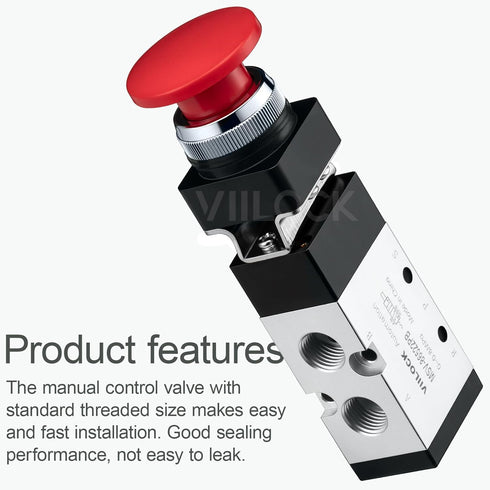 Pneumatic Mechanical Valve, 1/4” NPT 5 Way 2 Position Momentary Push Button Manual Control Air Valve MSV-86522PB