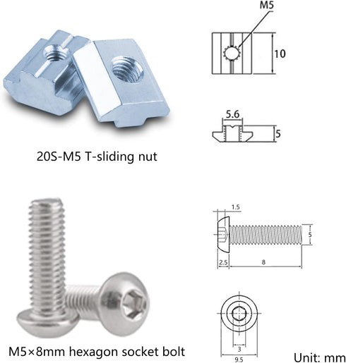 12 Sets Silver 20S T Slot Aluminum Extrusion Profile Connector Set, Corner Brackets, T Sliding Nuts, Hex Screw Bolt
