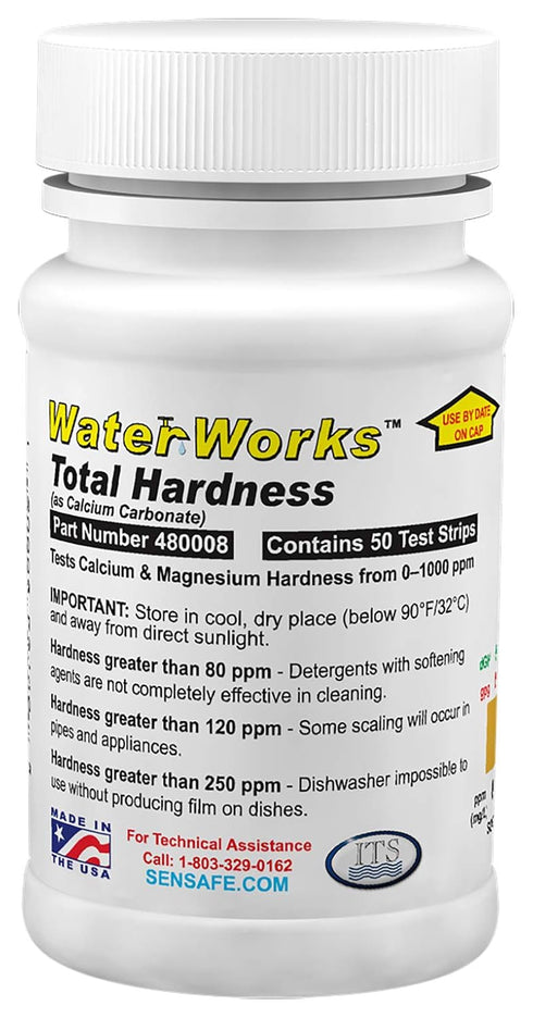 Industrial Test Systems WaterWorks 481108 Total Hardness Test Strip, 50 Tests, 0-1000ppm Range, Tan Bottle