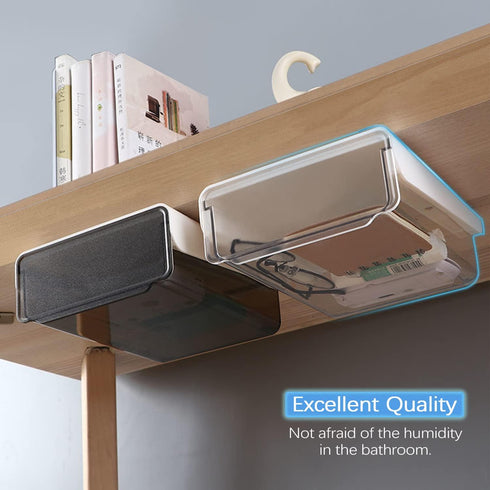 OSPNIEEK Self-Adhesive Under Desk Drawer Organizer - 2 Pack Large Storage Mounted Pencil Holder Tray for Office