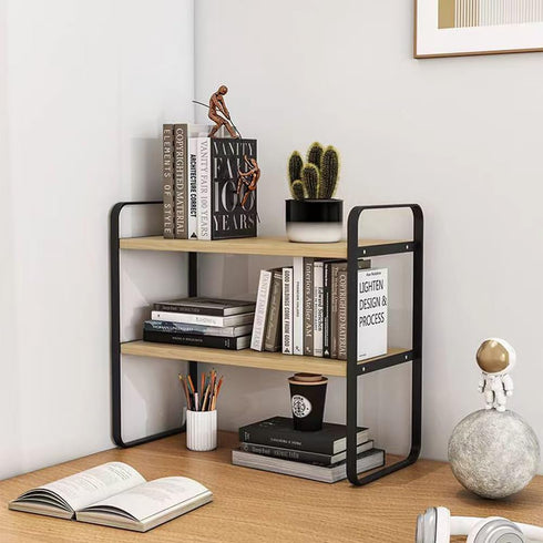 Hbluefat Desktop Organizer Shelf, 2-Tier Wood Office Desk Storage Rack, Small Computer Desk Bookshelf, Aesthetic