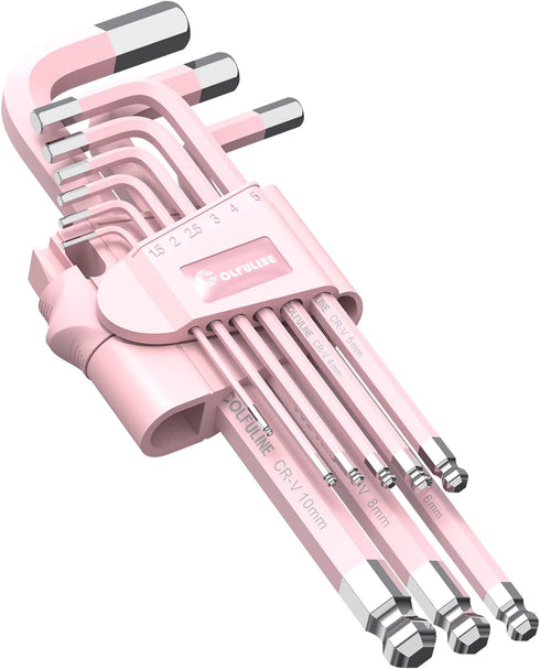 COLFULINE 9 PCS PINK Allen Key Set, Long Ball End Hex Key Set, Cr-V Allen Wrench Set for Home Repair