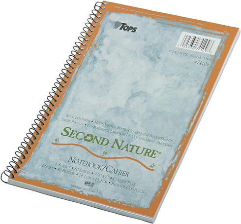 TOPS Second Nature Notebook, 9.5 x 6 Inch, College Ruled, 80 Sheets, 100% Recycled, Grey (74109)