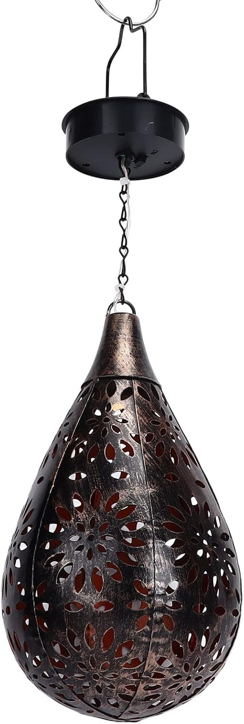 Zerodis Solar Porch Decorative Light Hanging Solar Light Hollow Iron Pattern Auto On Off Powered Outdoor Chandelier