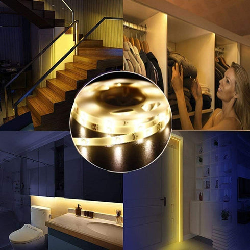 KUCAM 2M Closet Closet, Motion Sensor Wardrobe Light, LED Strip Lights, PIR Auto on/Off, Battery Powered Warm White