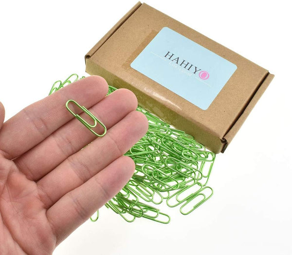 HAHIYO 150 Pack Green Paper Clips, 1.1" (28mm) Length, Vinyl Coated, Sturdy for Bookmark Organizing Home Office School
