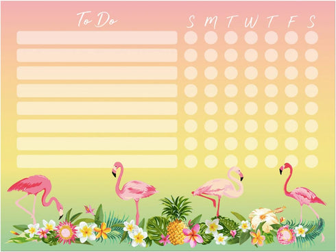 Kid’s Dry Erase Whiteboard Chore Chart, Removable Adhesive Decal with Fine-Tip Magnetic Marker, 9” x 12" (Tropical)