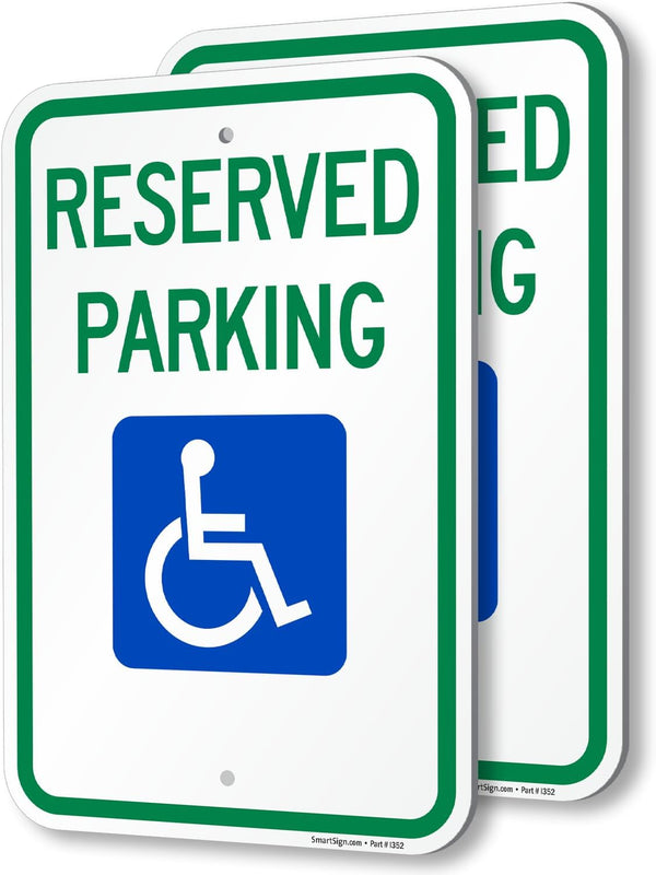 SmartSign (Pack of 2) 18 x 12 inch Federal Handicap Reserved Parking Sign, 120 mil Aluminum Composite, Engineer Grade