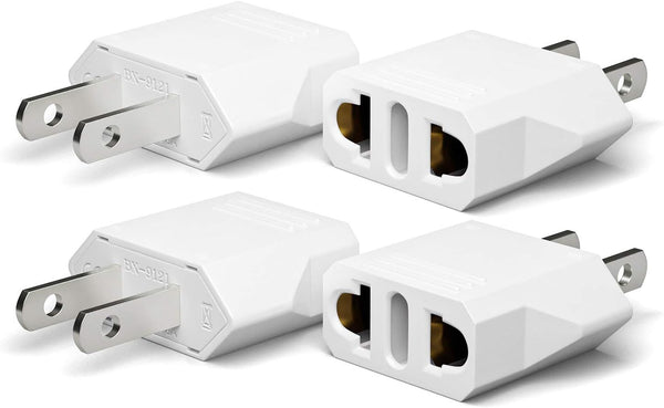 Unidapt US Plug Adapter, 4-Pack White, European to USA Travel Plug Adapter for Mexico, Japan, Canada
