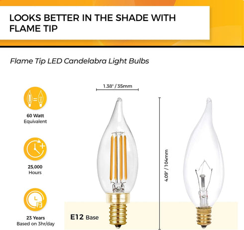 Bulbs 60 2700K Dimmable Bulbs, 90+ 6W 550LM, CA11 E12 Bulb, 12 Pack Hizashi LED Candelabra watt Equivalent Soft Warm