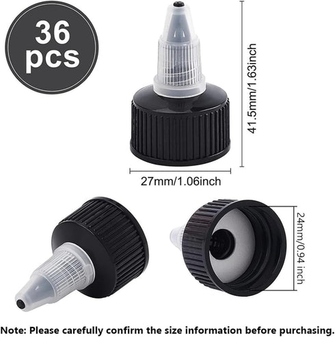 OLYCRAFT 36pcs Squeeze Bottle Cap, 24/410 Natural Twist Top Caps, Black Replacement Caps