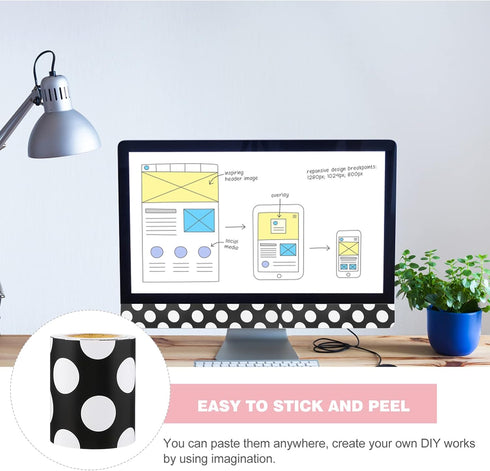Ciieeo Work Desk Decor, 5M Black and White Dot Bulletin Board Borders for Wall Art Decor