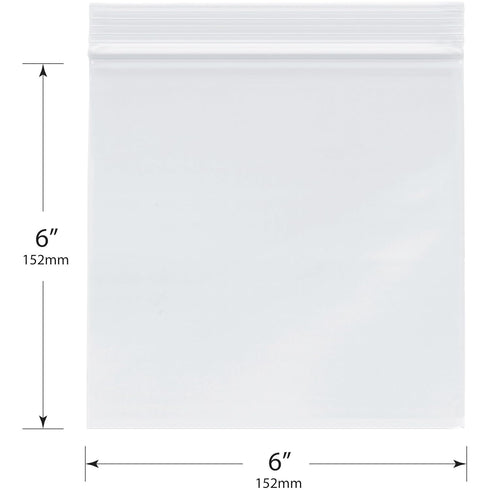 Plymor 6" x 6" Zipper Reclosable Plastic Bags, Pack of 500, 2 Mil