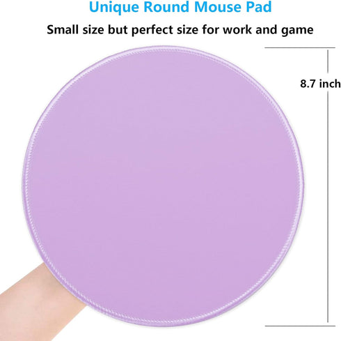 Dapesuom Round Mouse Pad, 8.7 x 8.7 Inch Premium Washable Non-Slip Rubber Base Cute Small Mouse Mat, Purple