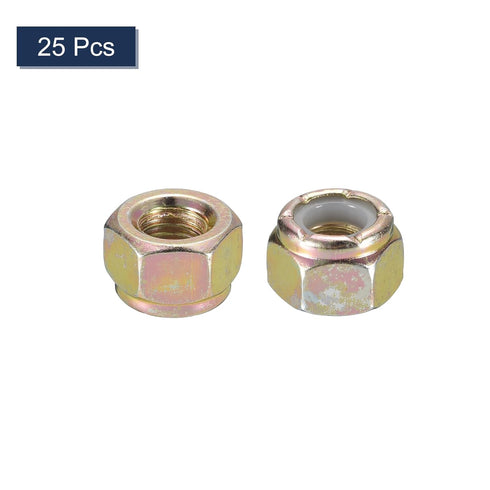 uxcell 25Pcs 1/4"-28 Nylon Insert Hex Lock Nuts, Carbon Steel Self-Locking Stop Nut for Industrial Construction
