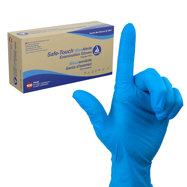 Dynarex Safe-Touch Disposable Nitrile Exam Gloves, Powder-Free, Blue, Small, 1 Box of 100