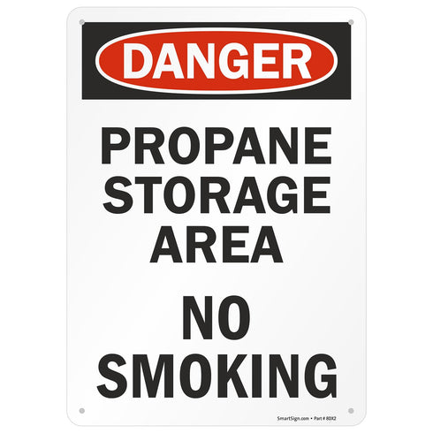 SmartSign U9-2344-NA_10x14 "Danger - Propane Storage Area, No Smoking" Sign | 10" x 14" Aluminum Black/Red on White