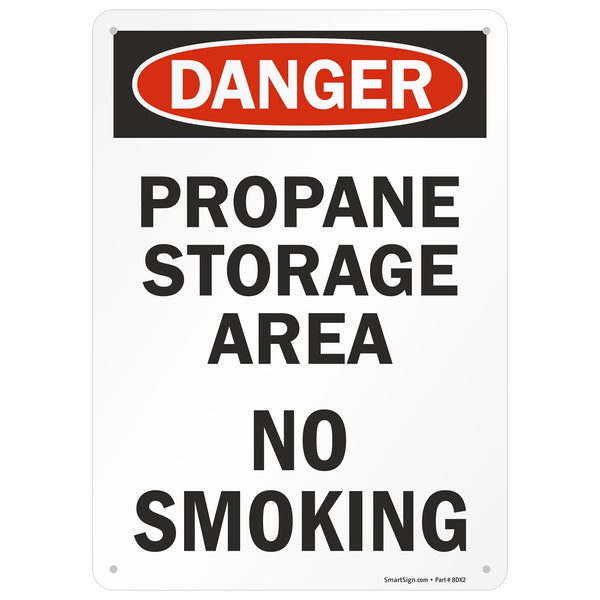 SmartSign U9-2344-NA_10x14 "Danger - Propane Storage Area, No Smoking" Sign | 10" x 14" Aluminum Black/Red on White