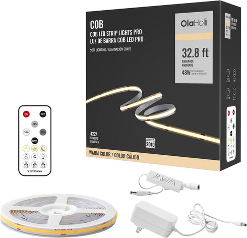 Olaholii 16.4ft COB Led Strip Light with Remote, 2700K Ra93+ Dimmable Bright Warm