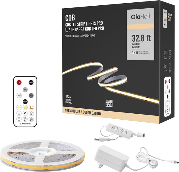 Olaholii 16.4ft COB Led Strip Light with Remote, 2700K Ra93+ Dimmable Bright Warm