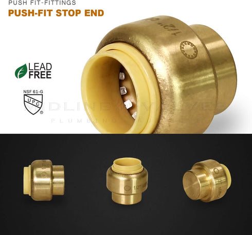 UPSE12 Plug End Cap Pipe Fitting, 1/2 Inch, Brass for Pex Copper, CPVC