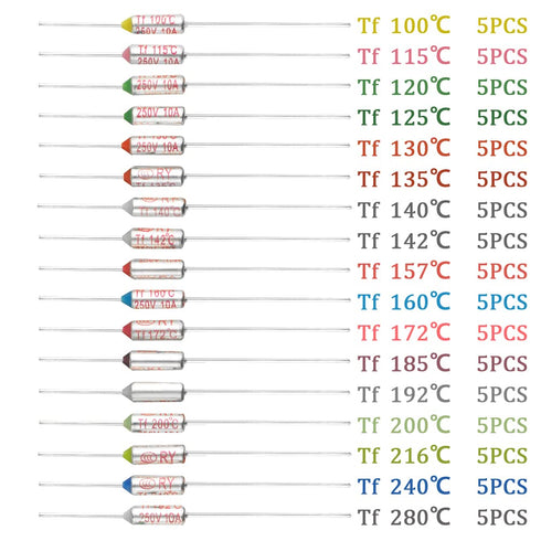 XINGYHENG 85Pcs Thermal Fuse 10A 250V, Circuit Thermal Cut-Off Fuse for Home Appliances, 100? to 280?