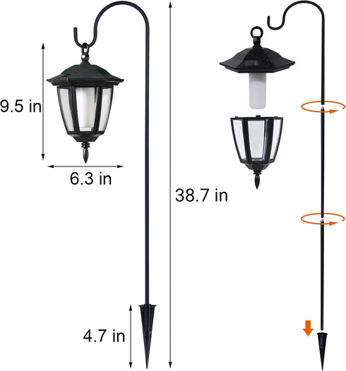 2 Pack 2 38 Inch Dynaming Solar Flame Hanging Lights Outdoor, Halloween Solar Flickering Flame LED Garden Lanterns