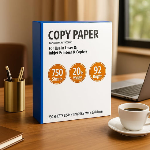 O2ktb 8.5" 11", 20 lb, 92 1 (750 Premium Copy Paper, x Bright, White, Smooth Finish, Designed to Reduce Paper Jams
