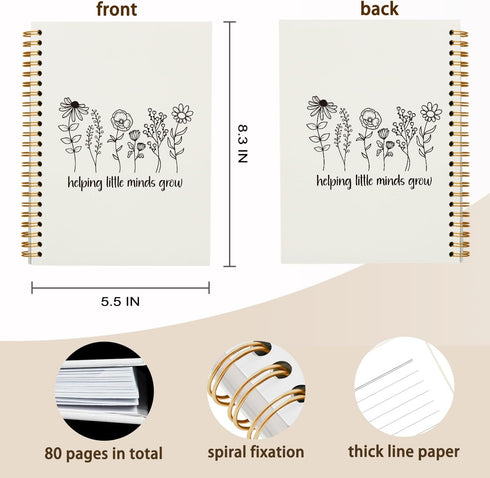 Helping Little Minds Grow Notebook, Inspirational Teacher Gifts, Hardcover Spiral Journal for Office School, 5.5x8.3