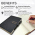 Leather Journal A5 with Pen Compartment, Leather Bound for Women Men, Daily Travel Diary Writing Journal (Black with
