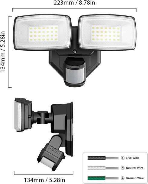 32W 2 3200LM 6500K IP65 Onforu Head Motion Sensor Outdoor Lights, LED Security Light Hardwired, Dusk to Dawn, Motion