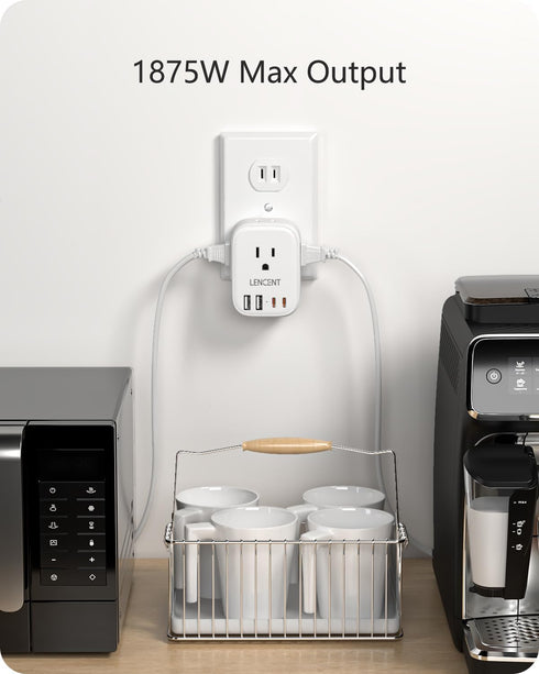 LENCENT 3 to 2 Prong Outlet Adapter, 2 Prong Outlet Extender with 4 AC Outlets 4 USB Charger Cube for Non-Grounded