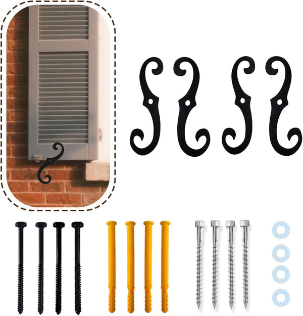 SMUVSMU 4 Pcs Shutter Fasteners,6.5" Shutter Dogs for Exterior Shutters,Black S Shaped Shutter