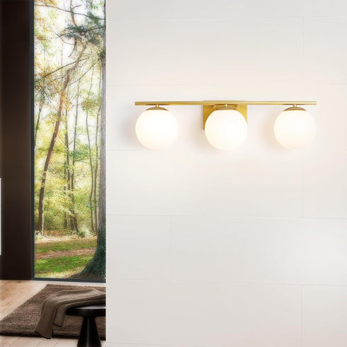 lxrnqcey 3-Light Bathroom Light Fixtures, Brushed Gold Vanity Light with Globe Milk Glass Shade, Modern Wall Sconces