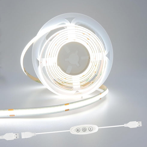 5V COB LED Strip Lights USB Powered Dimmable 6500K White CRI93+ 6