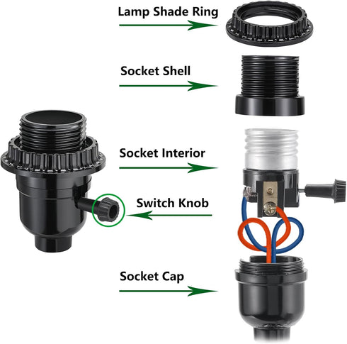 2 Pack UL Listed E26/E27 Lamp Socket Replacement with ON/Off Switch Knob, Lamp Repair Kit